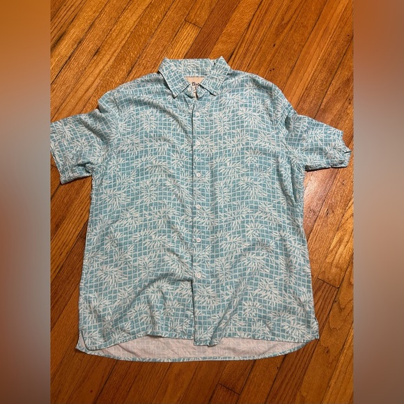 VINTAGE SILK CIRCA 1969 Shirt Mens Large Silk Blend Hawaiian Short Sleeve Teal - Picture 1 of 7